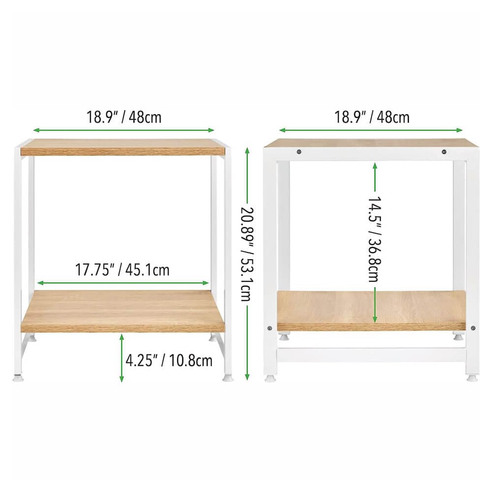 mDesign Side Square Nightstand with Shelf, White/Modern Oak