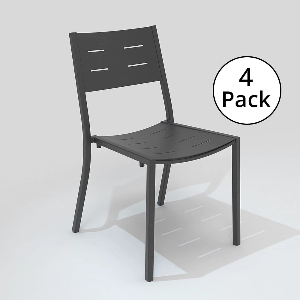 Maiori Full Aluminum Impression Stackable Patio Dining Side Chair, Charbon, 4 Pack