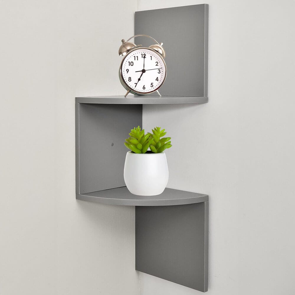 Greenco Zig-Zag 2-Tier Wall-Mounted Corner Shelves, Gray