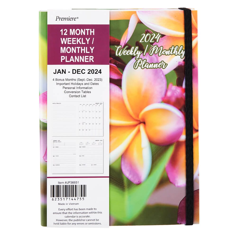 2024 Premiere Hardcover Weekly/Monthly Planner with Elastic Closure, 8"