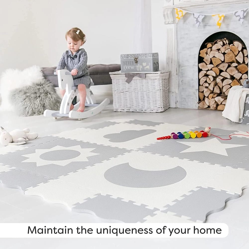 Childlike Behavior Baby Play Mat Tiles, 61" x 61", Gray/White