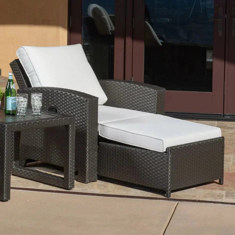 Grand Leisure 3-Piece Sidney Luxury Outdoor Wicker Recliner Set, Dark Brown