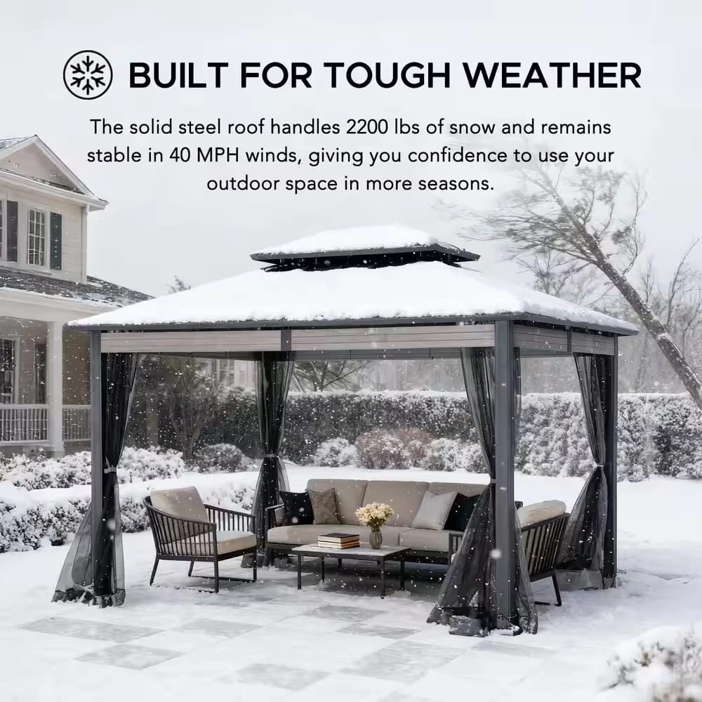Real Living 10' x 12' Heavy-Duty Steel Hardtop Gazebo, Black