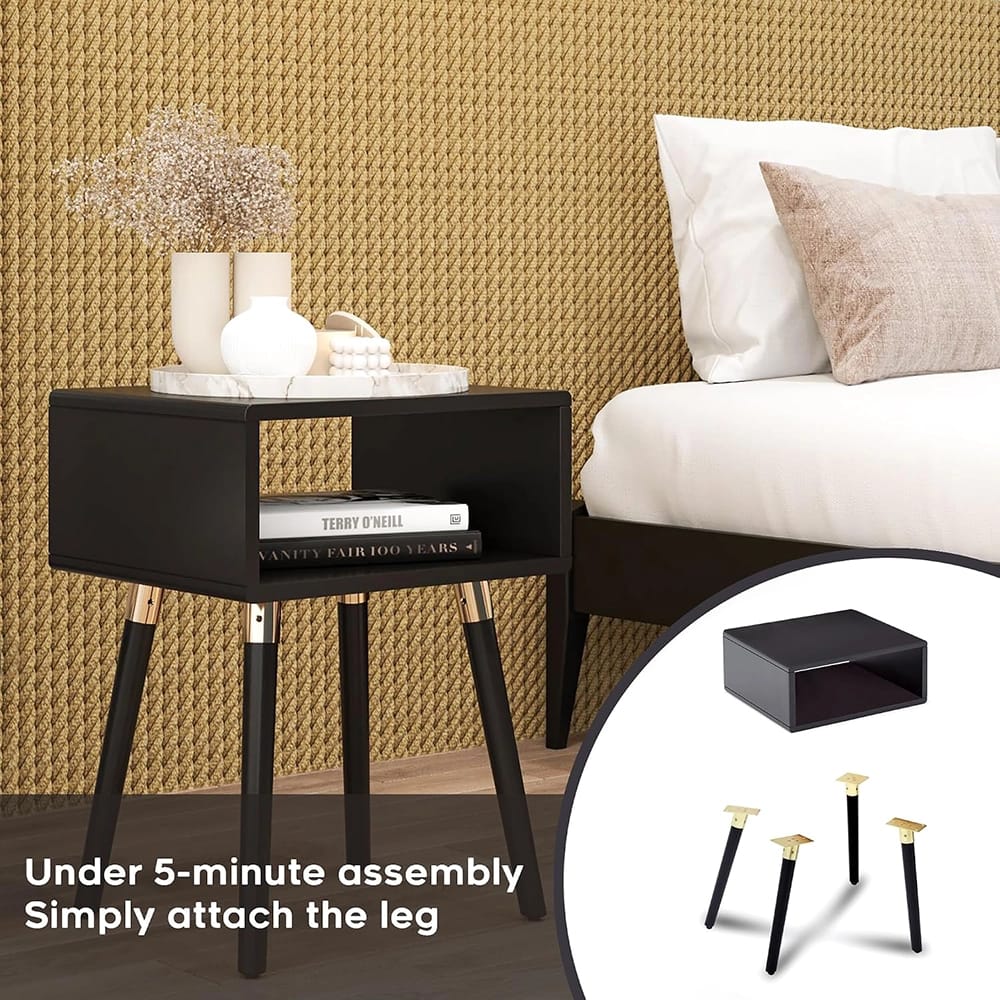Bme Dinkee Solid Wood Nightstand, Black