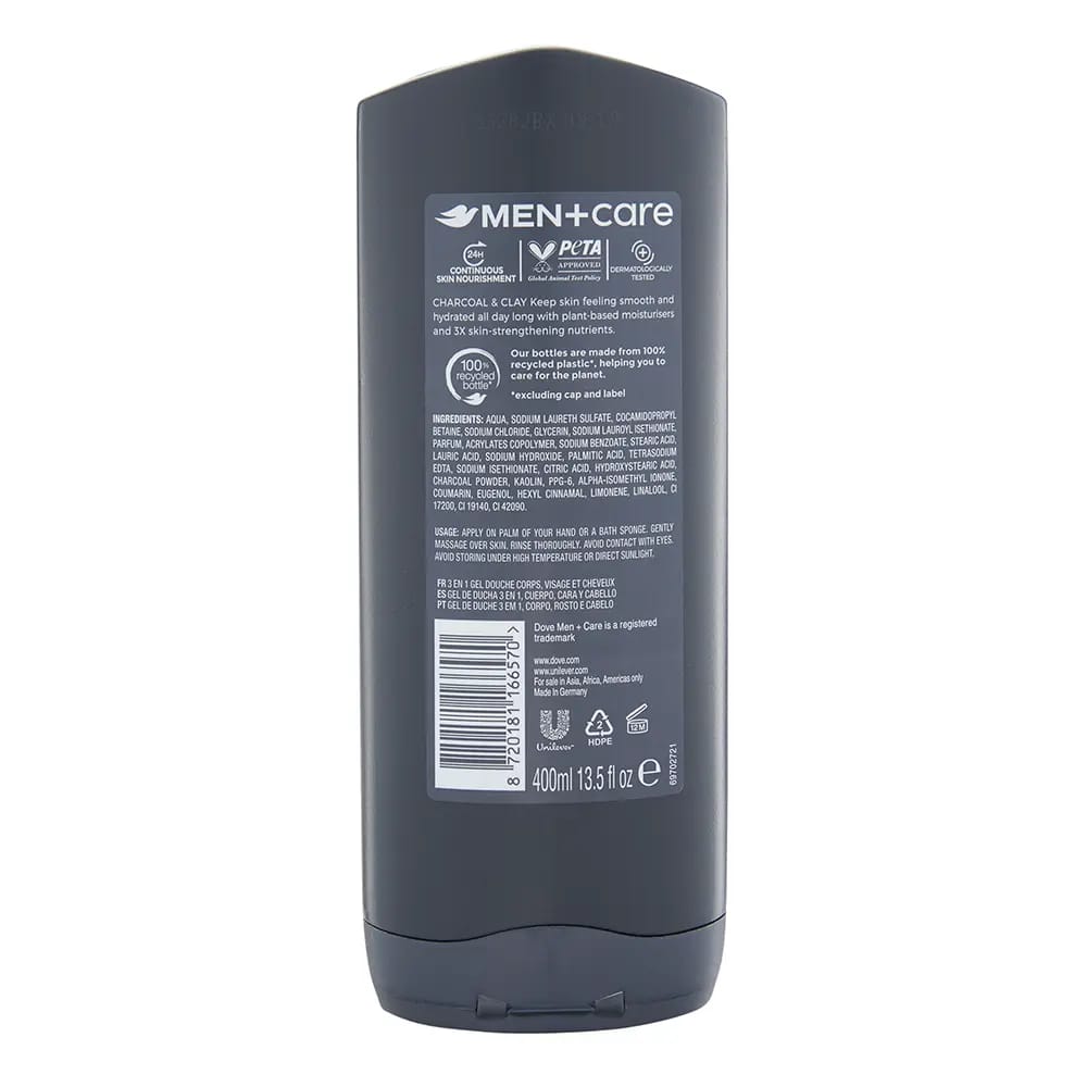 Dove Men + Care Charcoal + Clay Body, Face & Hair Wash, 13.5 oz