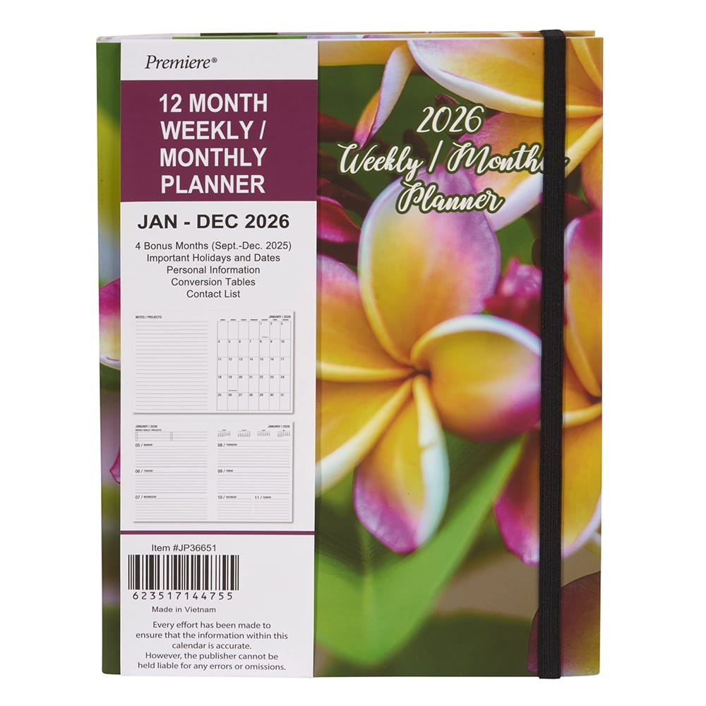 2026 Premiere Hardcover Weekly/Monthly Planner with Elastic Closure, 8"