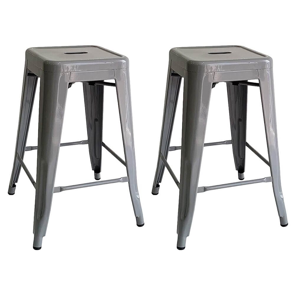 Kypton Industrial 29" Indoor/Outdoor Counter Stools, Set of 2, Gray