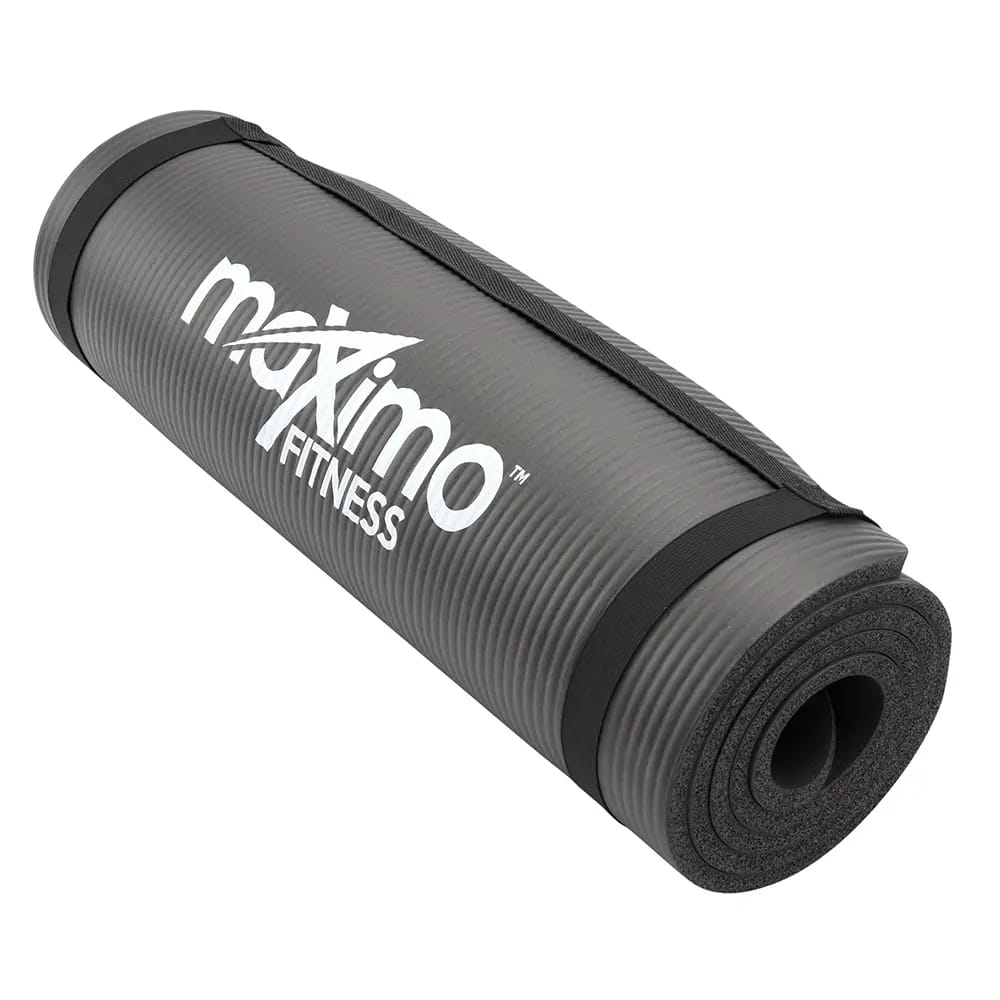 Maximo Fitness Black Exercise Mat with Strap, 10mm