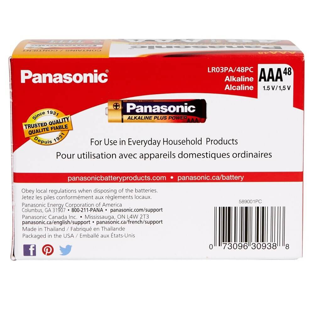 Panasonic Alkaline Plus Power AAA Batteries, 48-Count