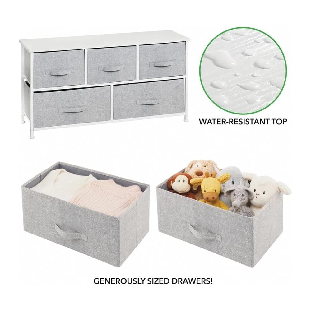 mDesign 5 Drawer Fabric Dresser, Gray