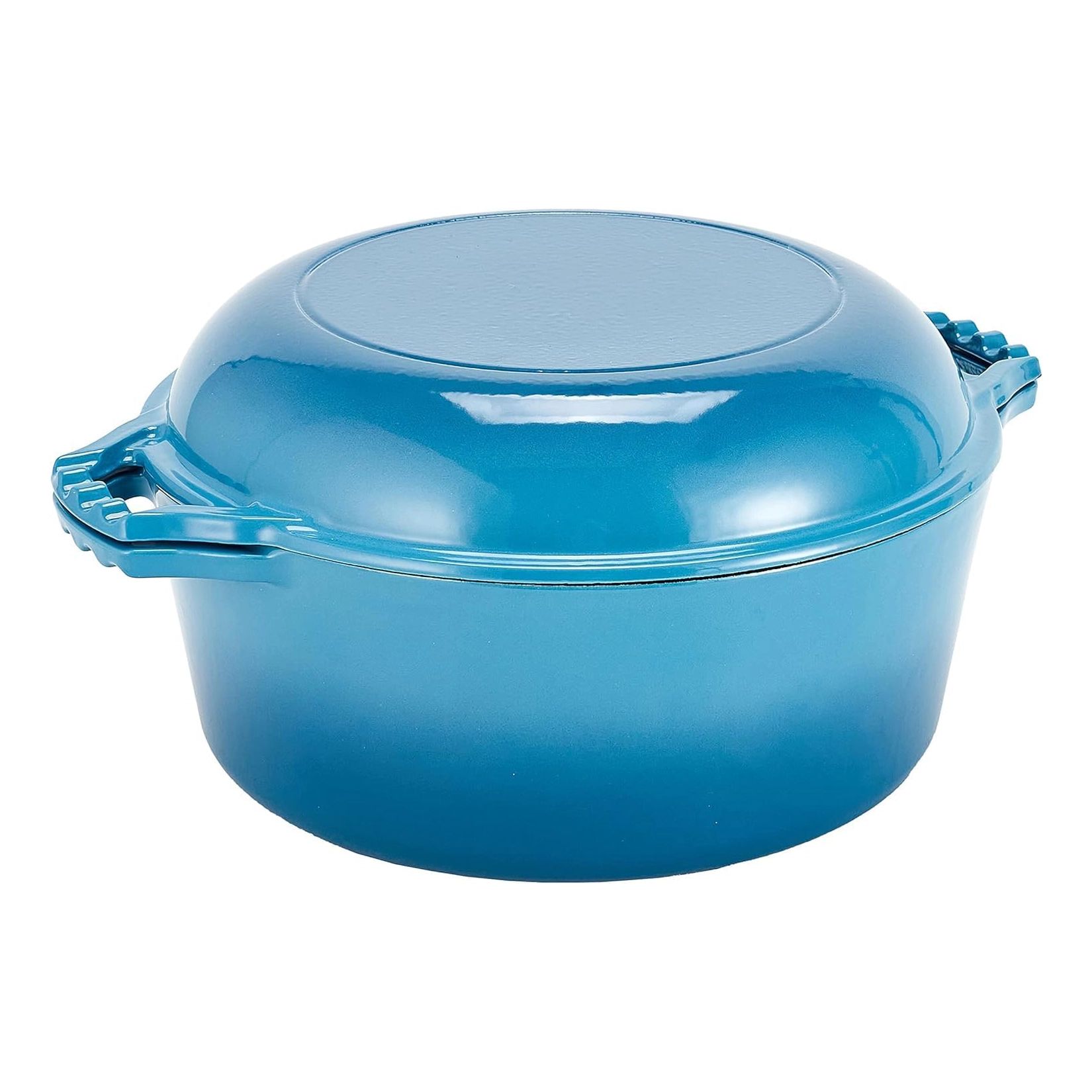 Bruntmor 7 Quart 2-in-1 Enamel Cast Iron Dutch Oven With Handles, Blue