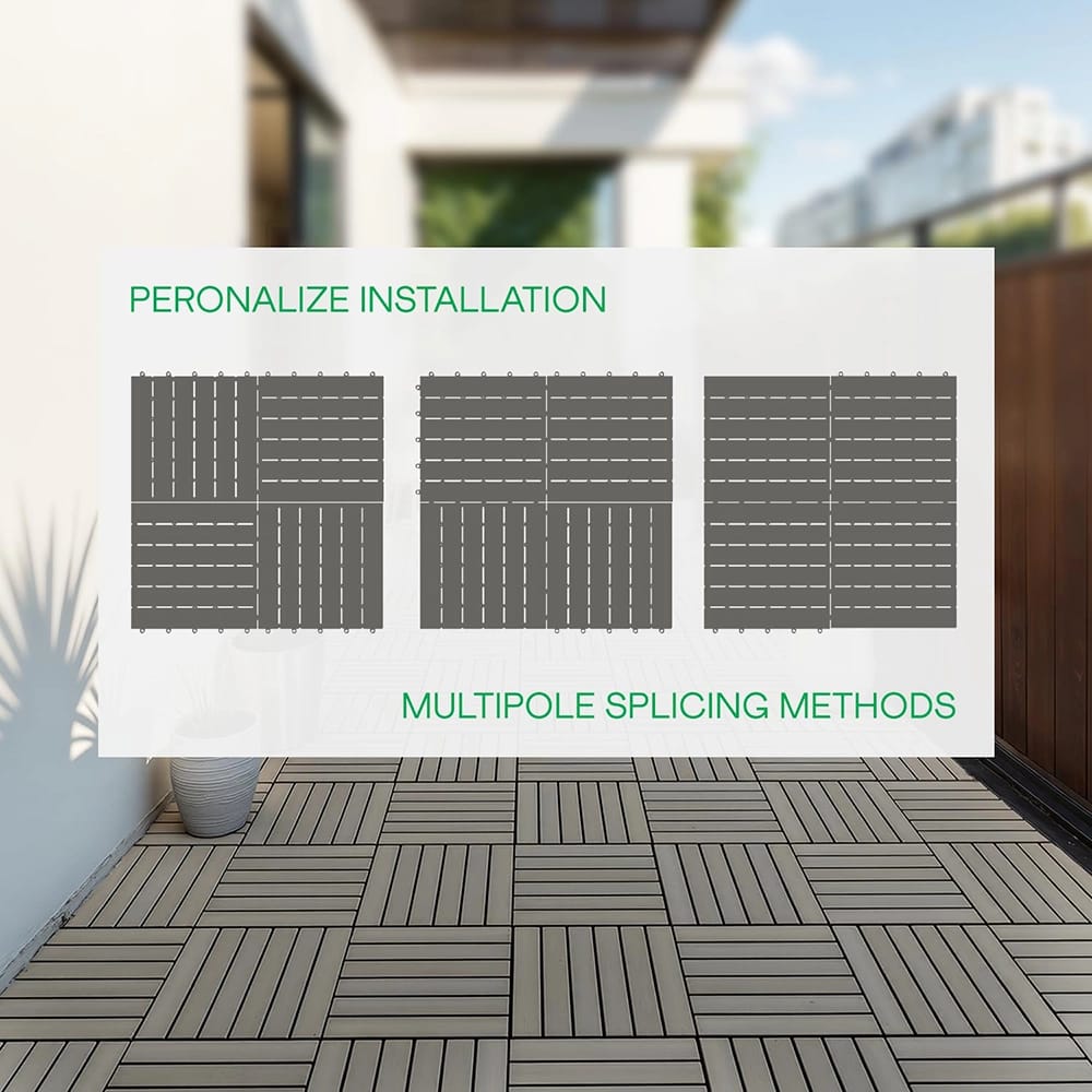 Idzo Interlocking Waterproof Acacia Deck Tiles, Gray, 10 ct, 9.6 sq ft