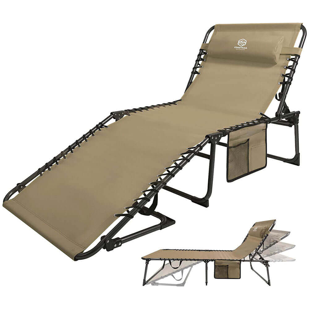 Coastrail Outdoor 4-Position Folding Chaise Lounge Chair, Beige