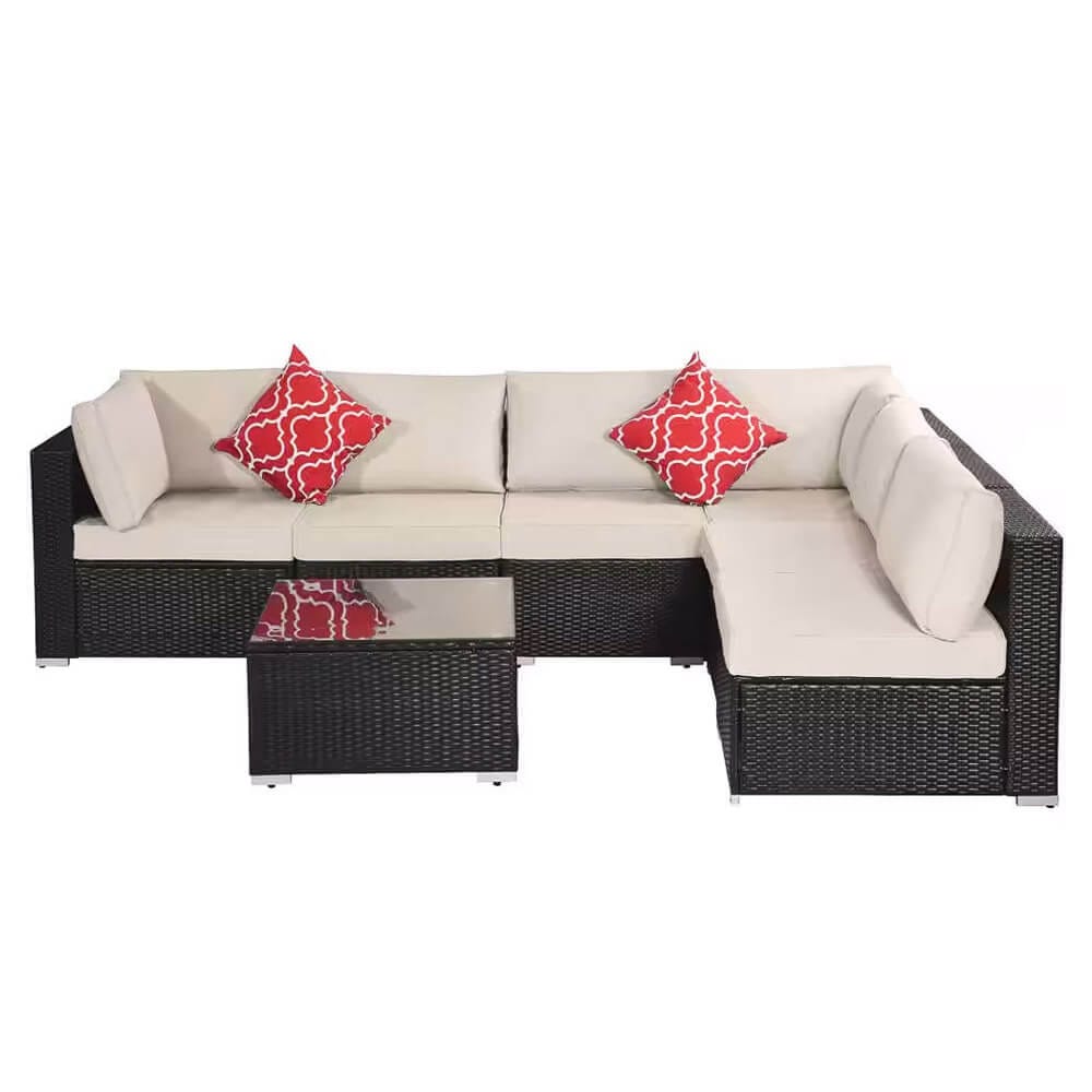 7-Piece Resin Wicker Patio Conversation Set, Espresso/Beige