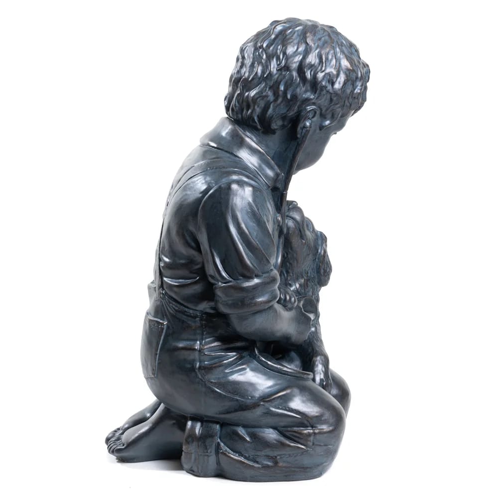 34" Boy with Puppy Garden Statue