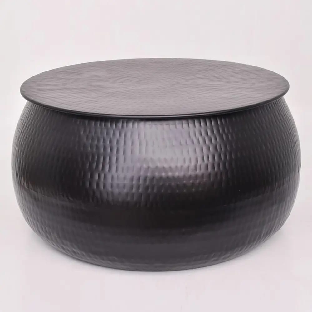 Hammered Metal Coffee Table and Side Table Set, Black