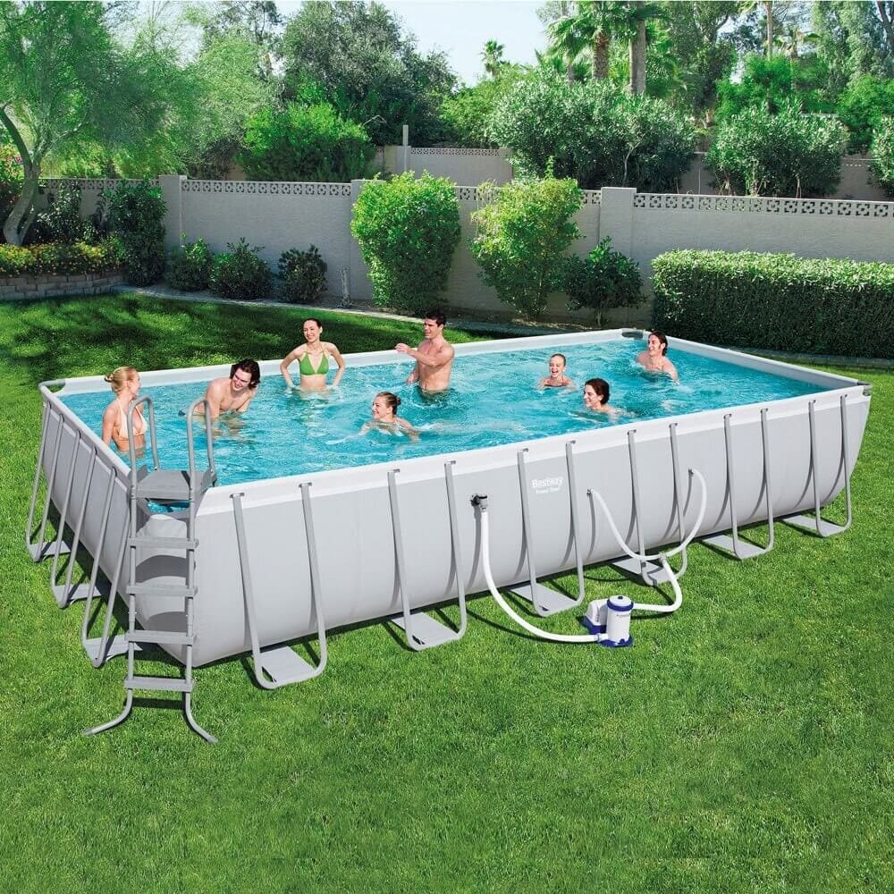 Bestway 24' x 12' x 52” Rectangular Above Ground Swimming Pool Set with Pump