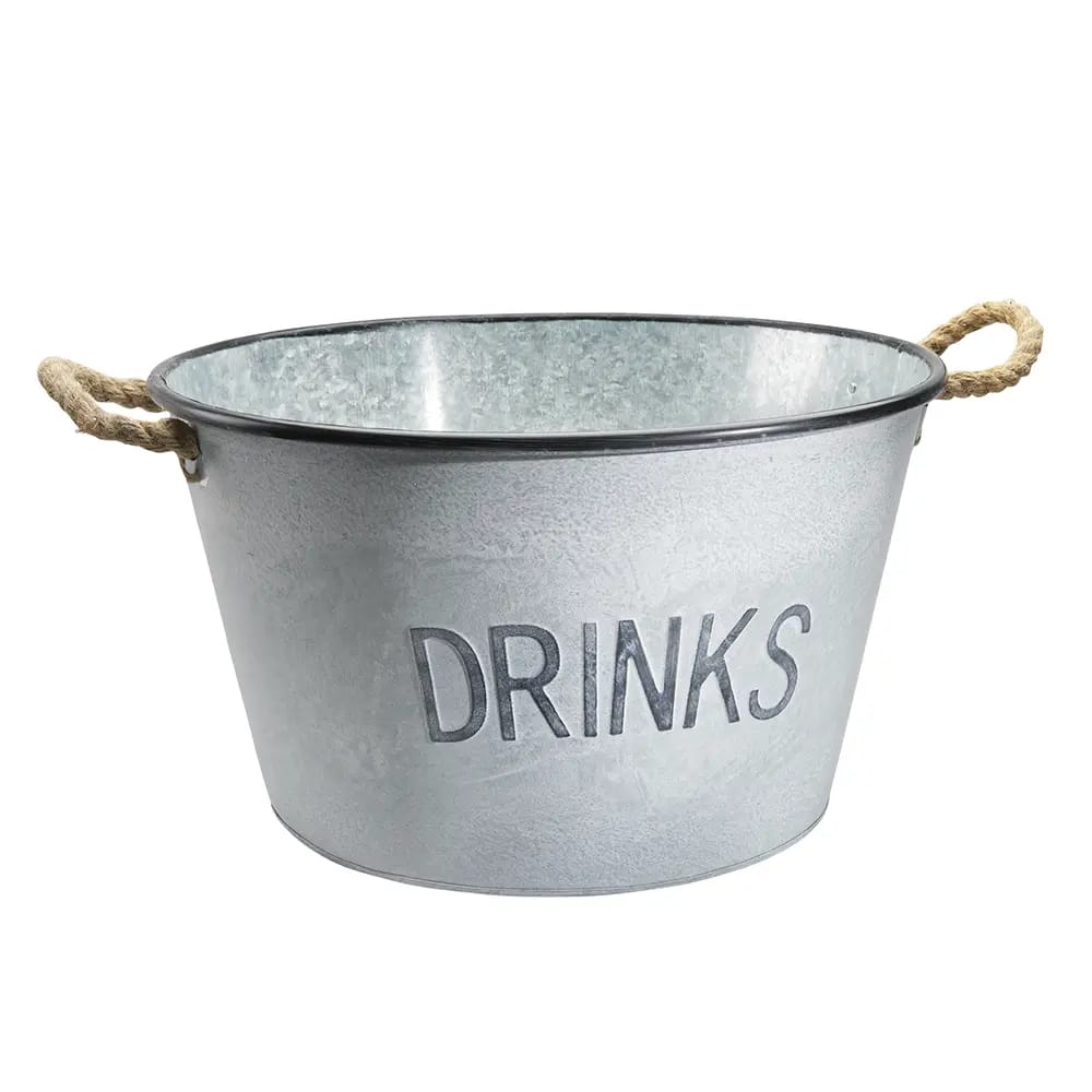 Galvanized Drinks Bucket With Rope Handles, Large