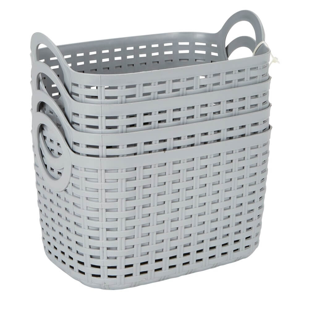 Small Plastic Gray Storage Baskets with Handles, 4-Count