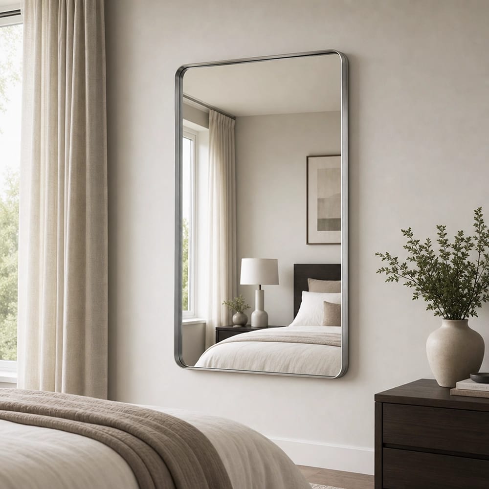 Hamilton Hills 30" x 40" Rounded Corner Deep Mirror, Silver