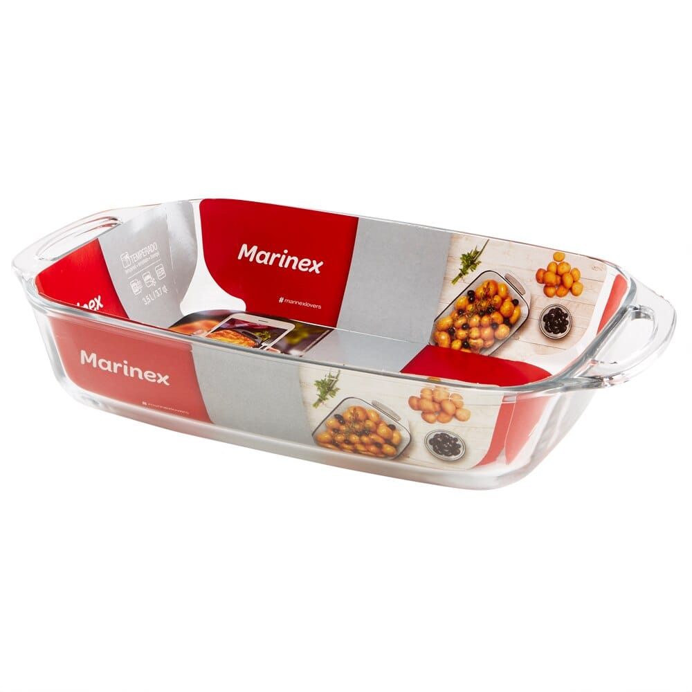 Marinex Glass Rectangle Roasting Dish with Handles, 3.7 Qt