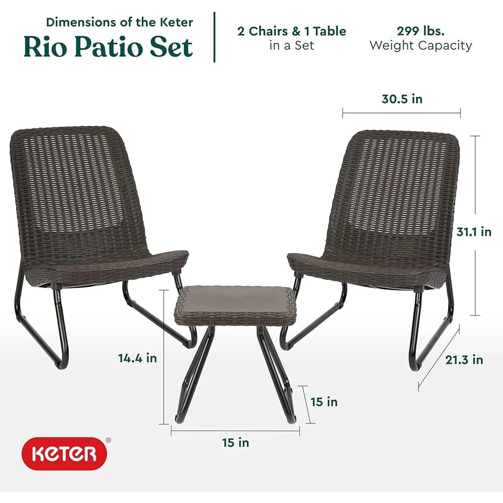 Keter Rio 3-Piece Resin Wicker Patio Furniture Set, Brown