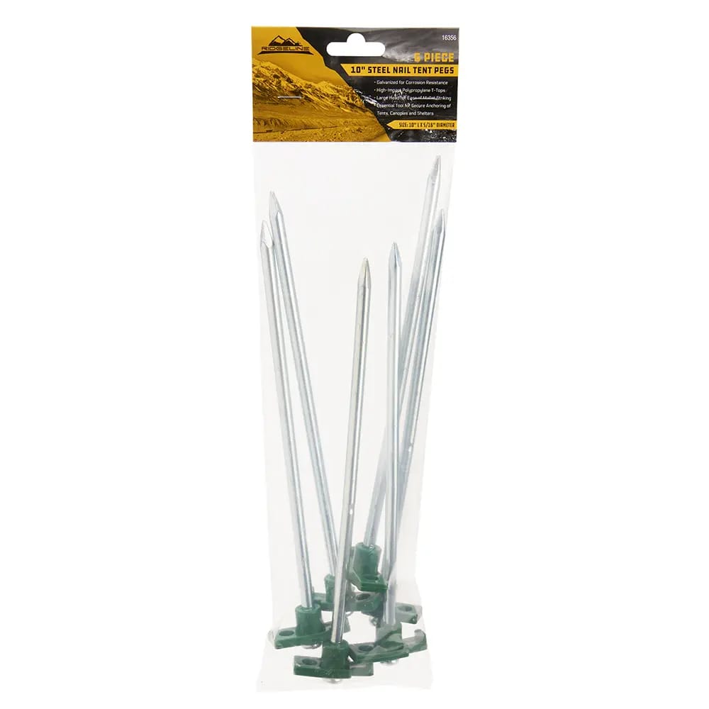 Ridgeline 10" Steel Nail Tent Pegs, 6 Count