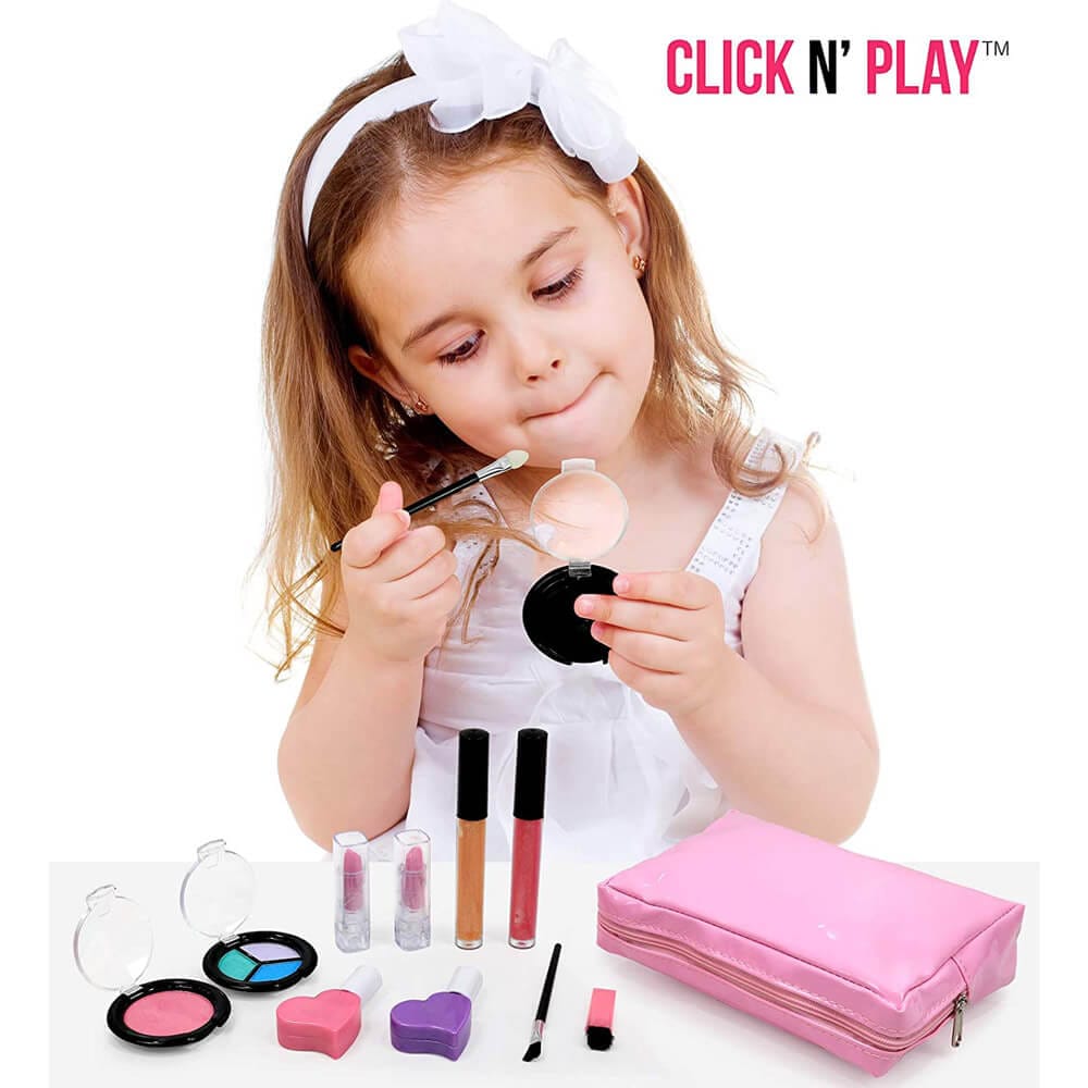 Click N' Play Kids' Washable Makeup Set with Pink Cosmetic Kit Tote Bag