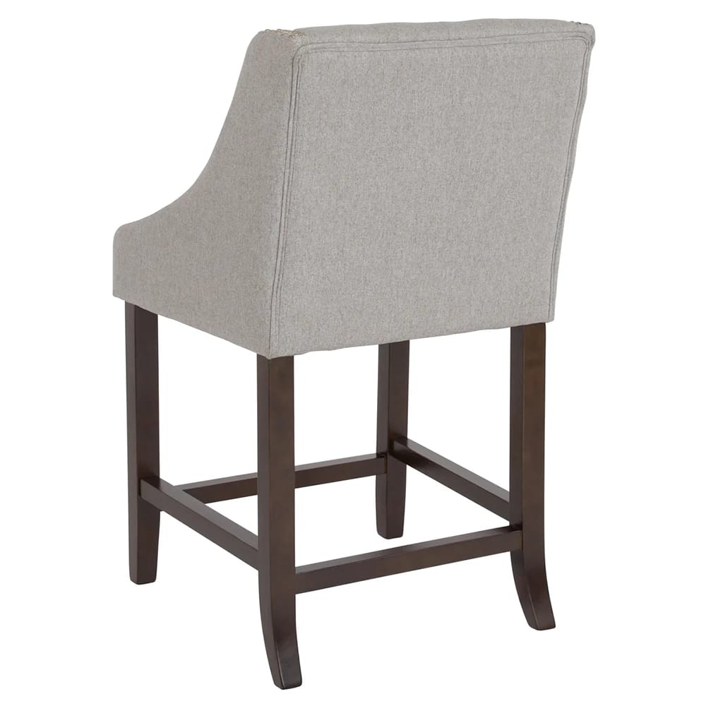 Carmel Series 24" High Tufted Walnut Counter Height Stool, Light Gray, 2 Count
