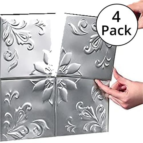 Jumbl 6" x 6" Embossed Floral Tin Tile Set, 4 Pack