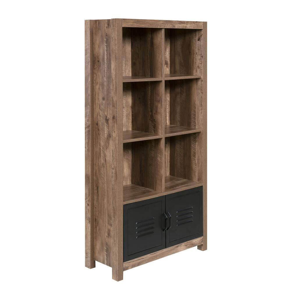 OneSpace Norwood Range 6-Shelf Cube Bookcase with Vented Cabinet Doors, Brown/Black