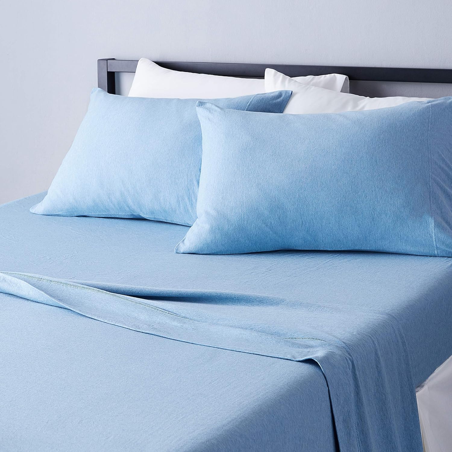 Heather Jersey Sheet Set, Queen, Sky Blue