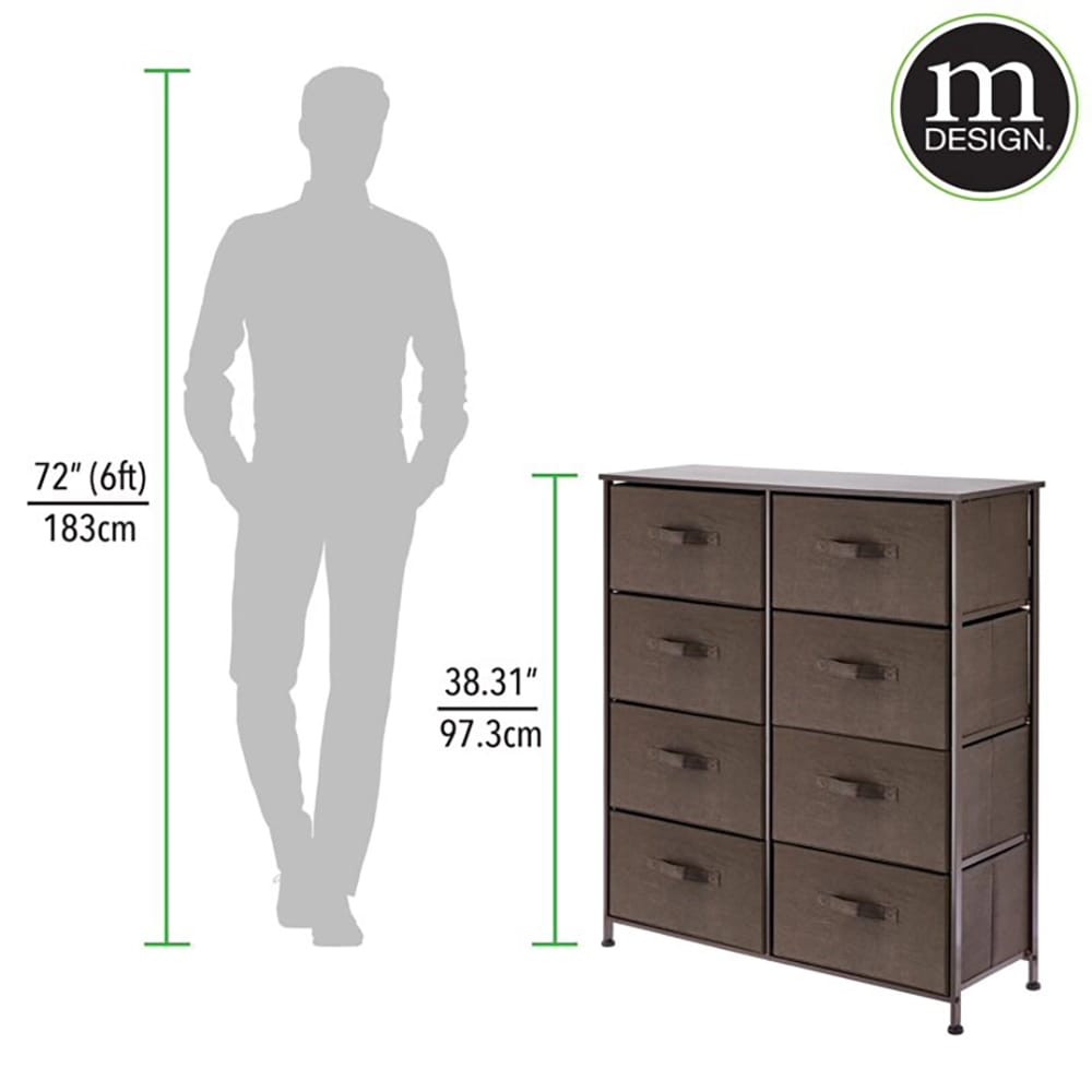 mDesign Large 8-Drawer Storage Dresser, Dark Brown
