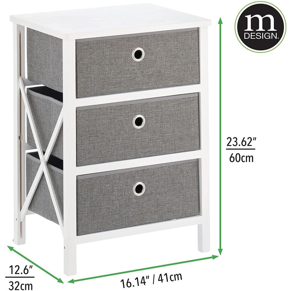 mDesign 3-Drawer Foldable Dresser, White/Gray