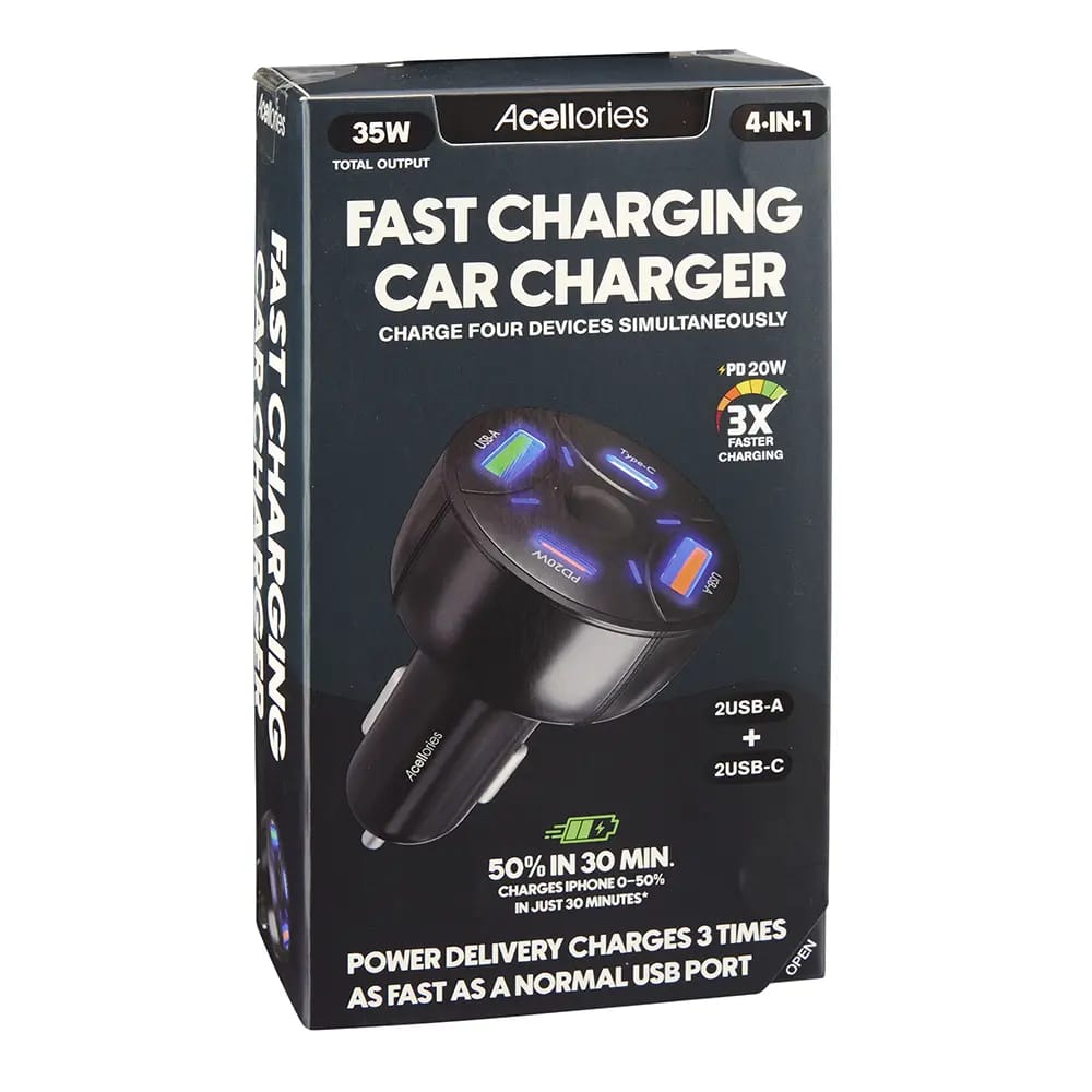 Acellories 4-In-1 Fast Charging Car Charger