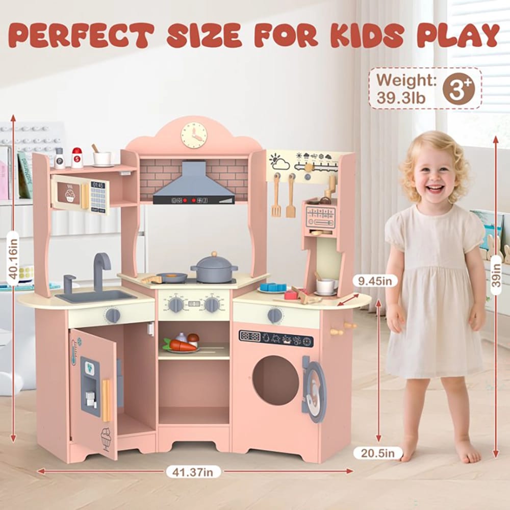X-Large Wooden Kids Play Kitchen, Pink