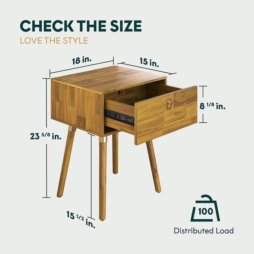 Bme Alden Wood 1-Drawer Nightstand, Natural