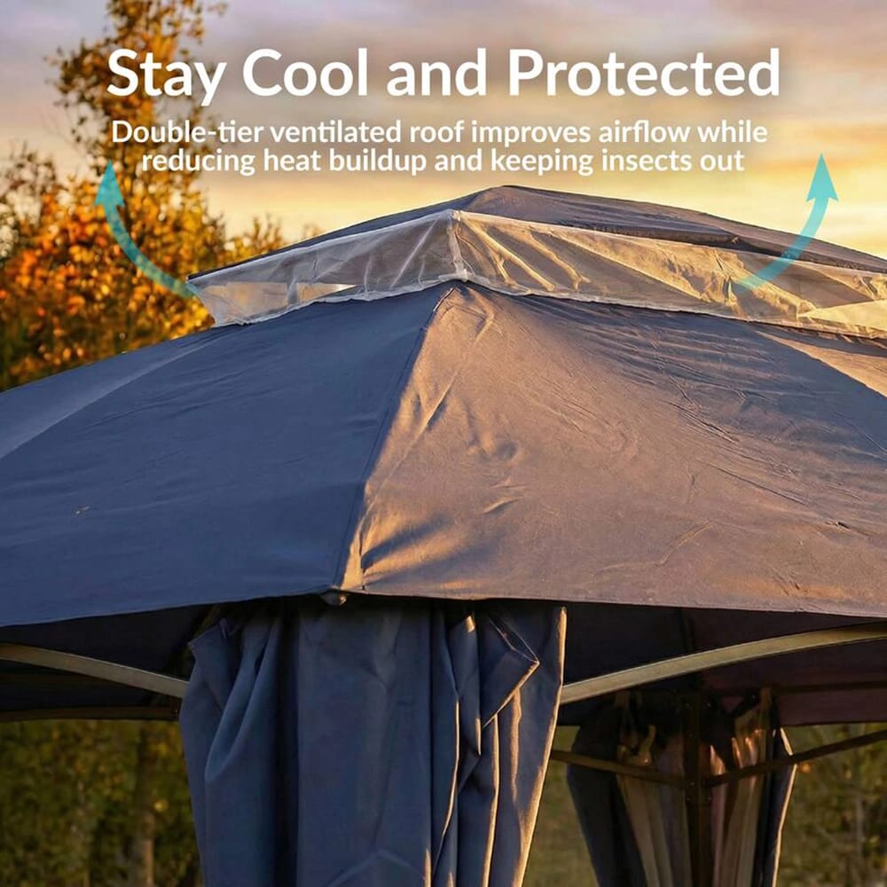 Sunnydaze 12.6' x 9.1' Soft Top Patio Gazebo with Screens and Privacy Walls, Blue