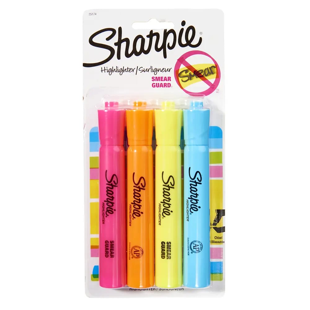 Sharpie Smear Guard Highlighter Set, 4 Count