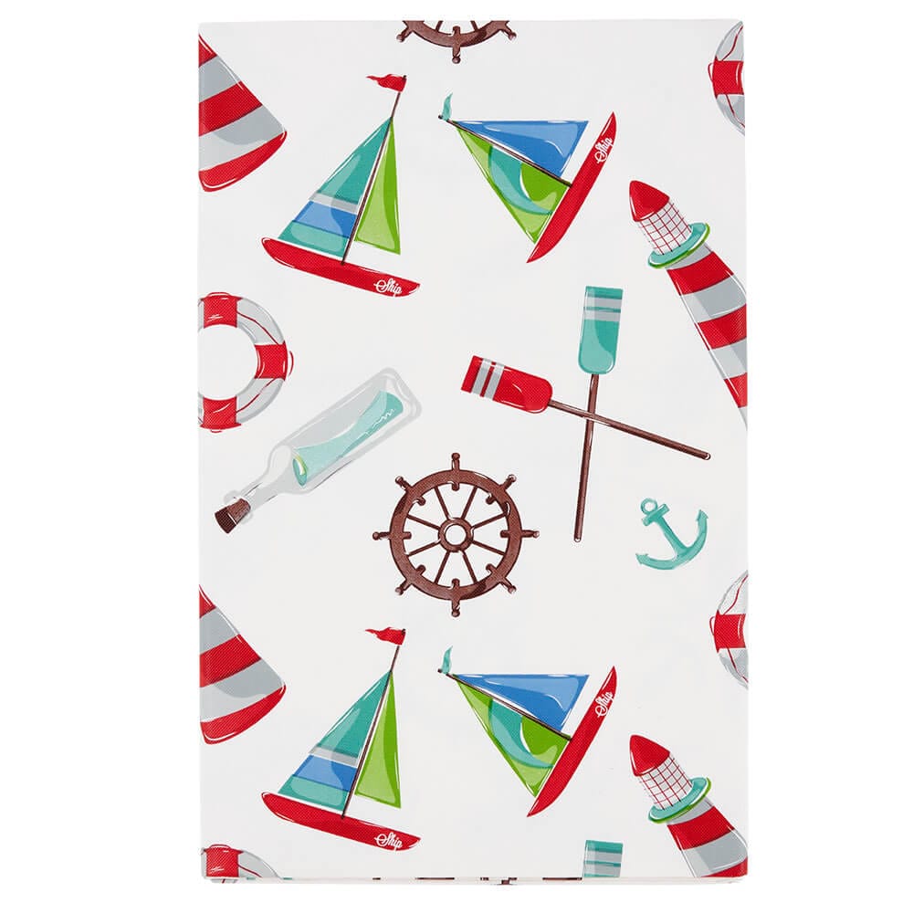 Shoreline Coastal Vinyl Tablecloth with Flannel Backing