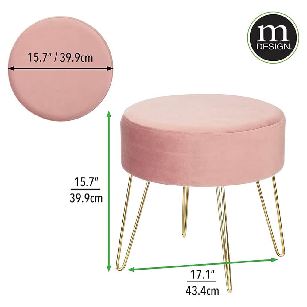 mDesign Round Padded Ottoman with Metal Hairpin Legs, Mauve/Soft Brass