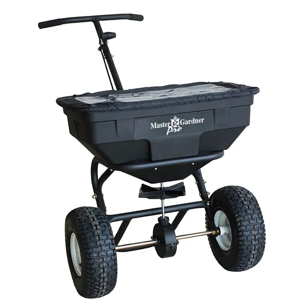 Master Gardner 125 lb. Black Coated All-Purpose Broadcast Fertilizer Spreader