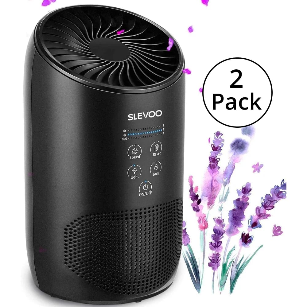 Slevoo HEPA Air Purifier with Fragrance Sponge, Black, 2 Pack