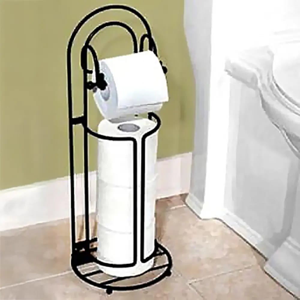 Decorative Wrought Iron Toilet Tissue Tower, Black