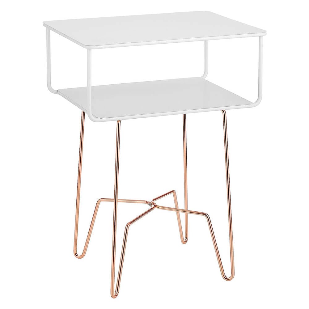 mDesign Modern Industrial Side Table with Storage Shelf, Matte White/Rose Gold