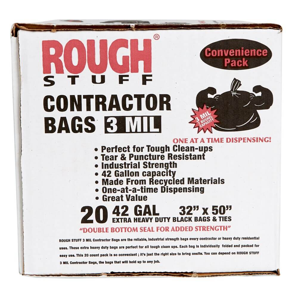 Rough Stuff 42 Gal Contractor Trash Bags, 20 Count