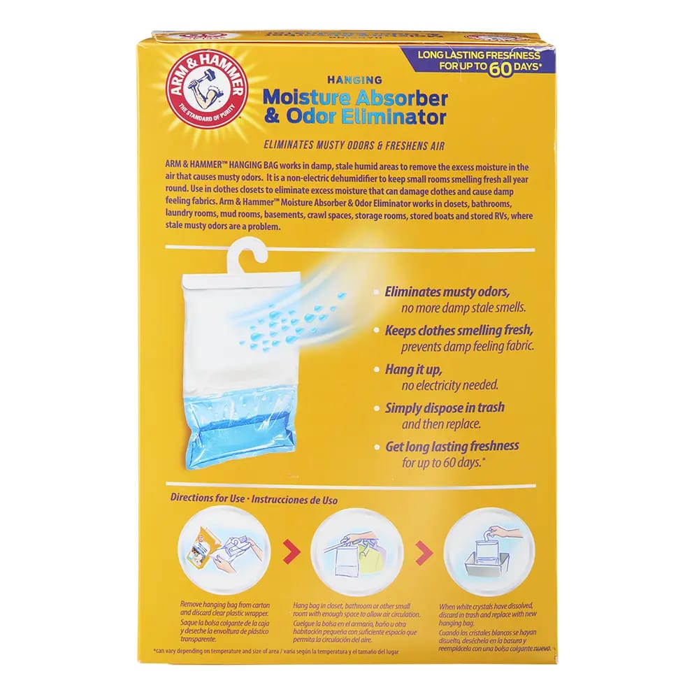 Arm & Hammer Hanging Moisture Absorber & Odor Eliminator, Clean Burst Scent, 2 pk