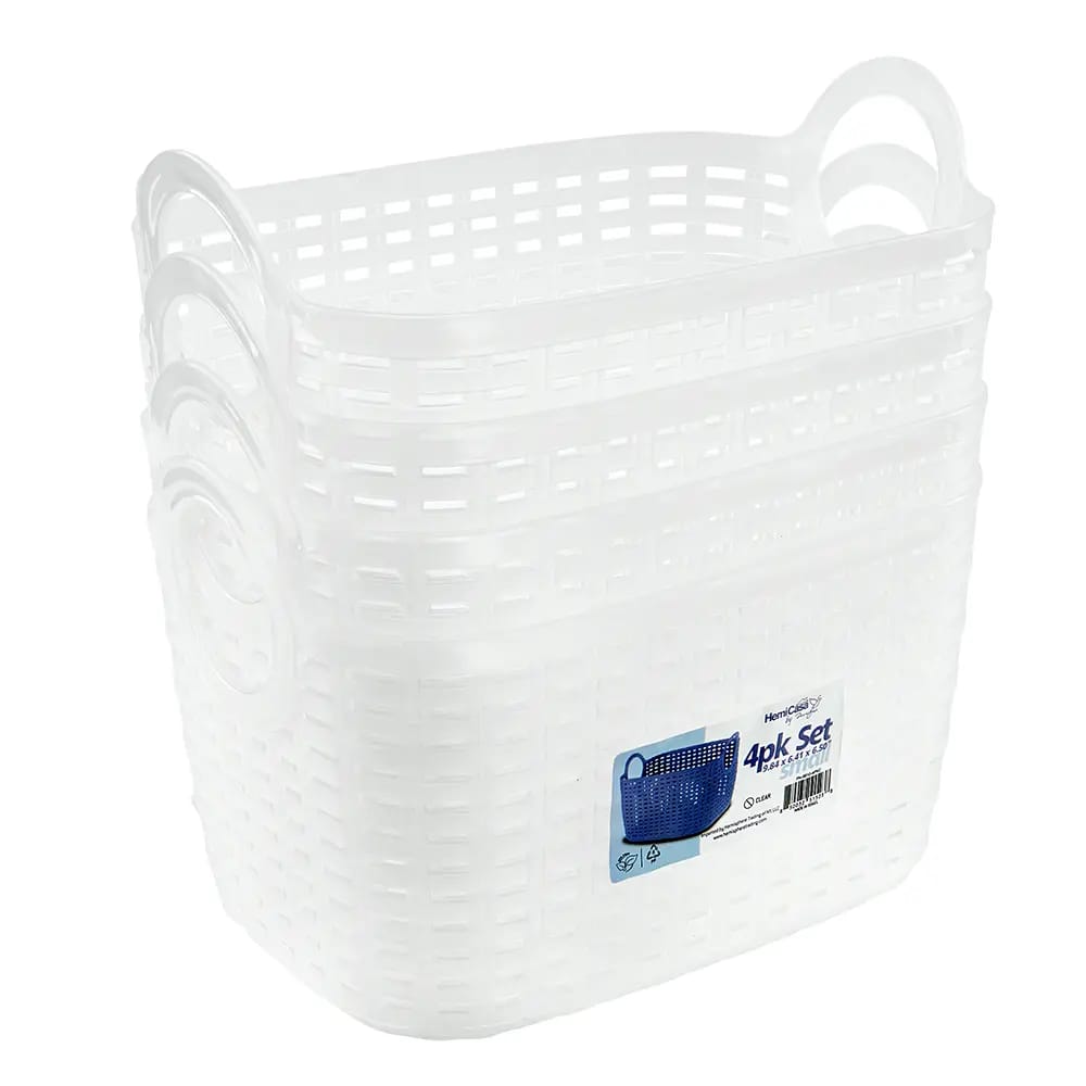 Hemi Casa Plastic Storage Baskets with Handles, 4 Count