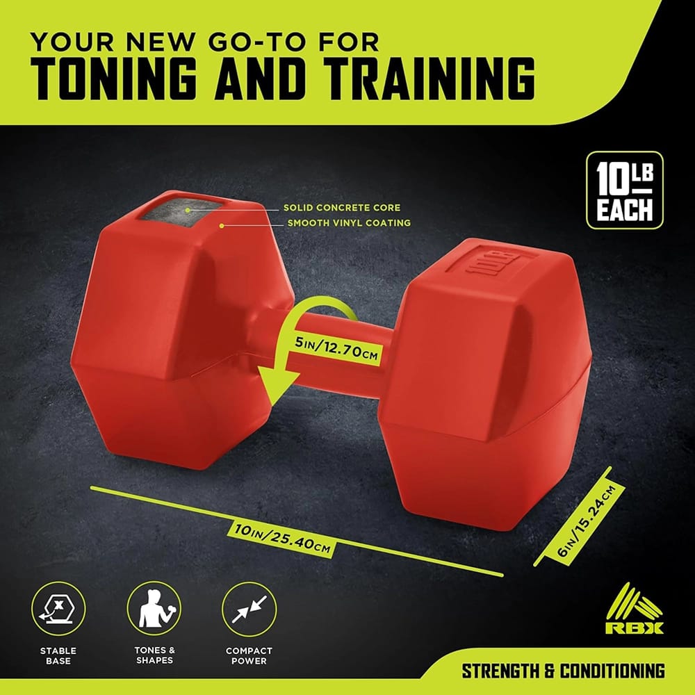 RBX Vinyl Coated Hand Weight Dumbbell Set, 10 Lbs, Red