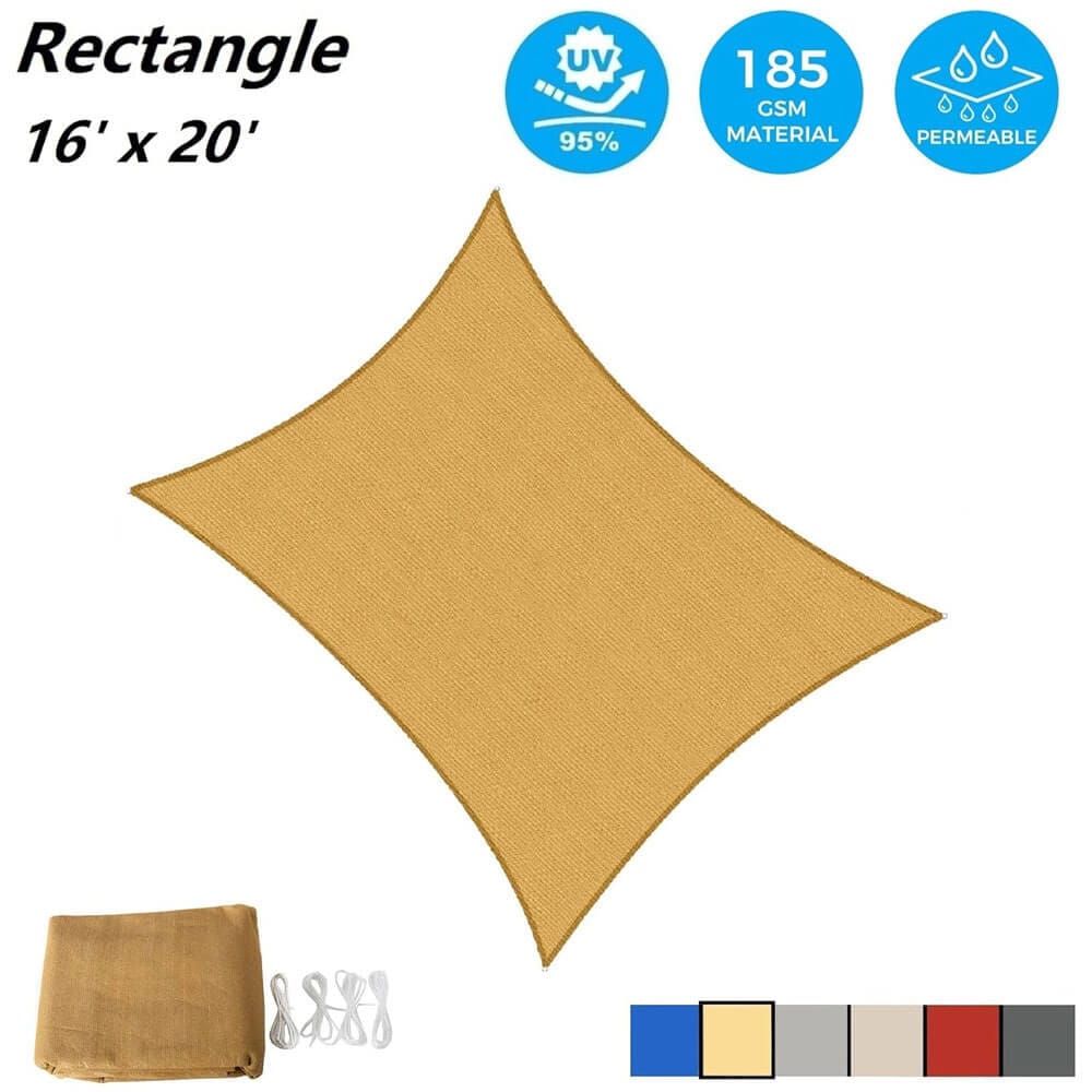 AsterOutdoor Rectangular Sun Shade Sail, 16' x 20', Sand